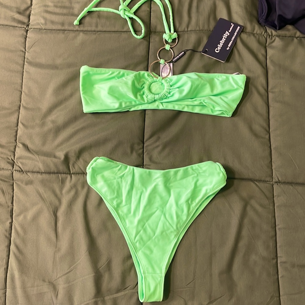 Mint green 2 piece swimsuit bikini -Small - halter top
